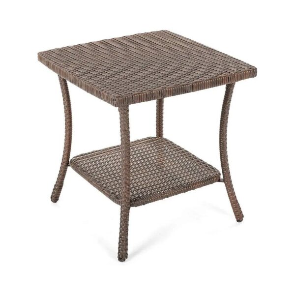 Modern End Table for Outdoor Patios with Dark Brown Wicker Rattan