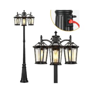 Modern Garden Lighting Fixtures with Multi-Head Lamp Post and Durable Glass Shades