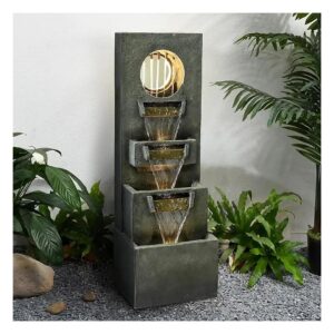 Modern Greygreen 3 Tall LED Lighted Waterfall Fountain for Indoor Outdoor Relaxation