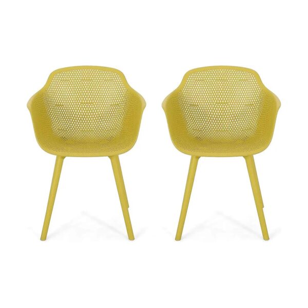 Modern Outdoor Dining Chair Set of Two with Durable Polypropylene Construction Yellow