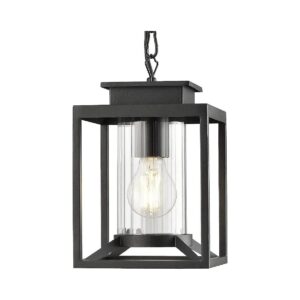 Modern Outdoor Hanging Lantern with Adjustable Chain and Cylinder Glass in Black Finish