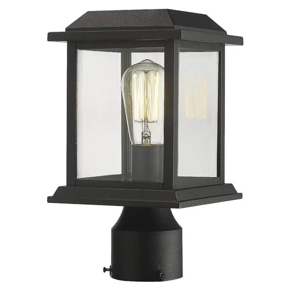 Modern Outdoor Post Lighting Fixture with Clear Glass Shade and Black Finish