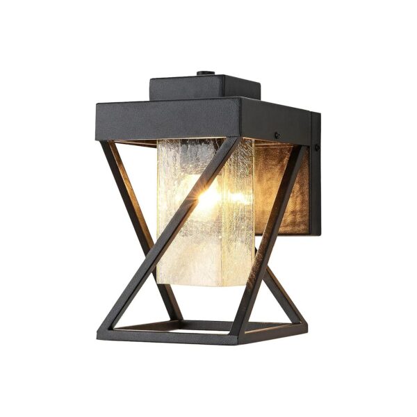 Modern Outdoor Wall Sconce with Dusk to Dawn Sensor in Black Finish and Clear Glass Shade