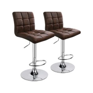 Modern PU Leather Adjustable Bar Stools with Back, Square Style, Retro Brown