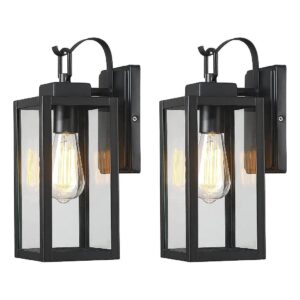 Modern Sconce Lantern with Clear Glass Shade Matte Black Exterior Wall Lighting Fixtures