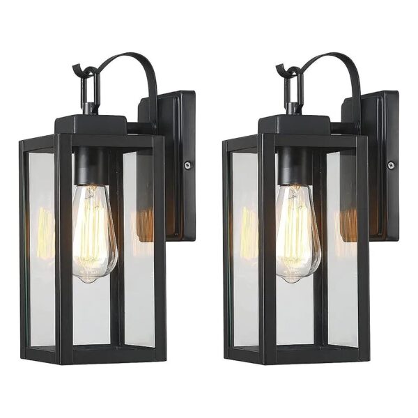 Modern Sconce Lantern with Clear Glass Shade Matte Black Exterior Wall Lighting Fixtures