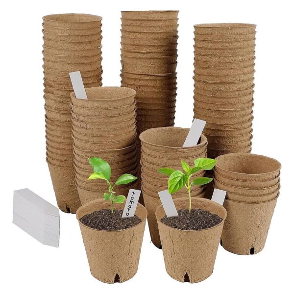 Modern Seed Starter Kit with 100 Biodegradable Peat Pots and Plant Labels for Succulents