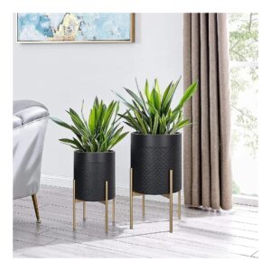 Modern Wave Black Metal Planter Pots with Adjustable Stands for Indoor and Outdoor Plants