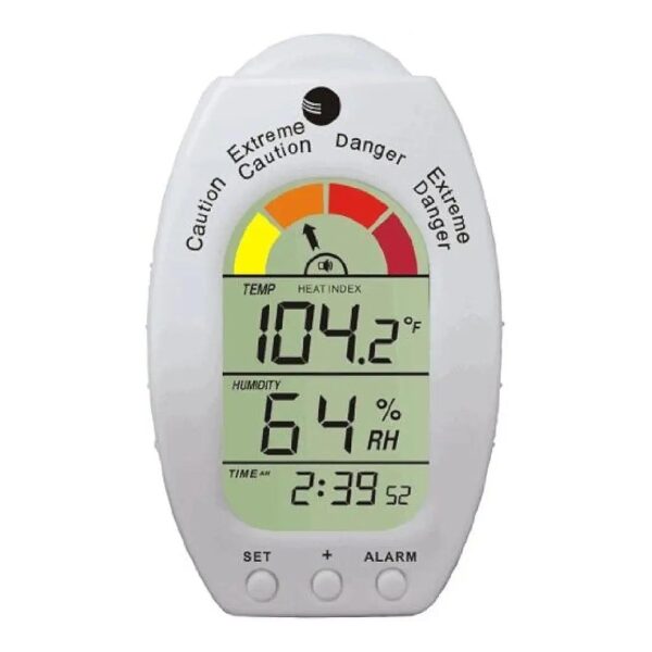 Modern White Portable Heat Index Monitor with Temperature Humidity and Dew Point Display