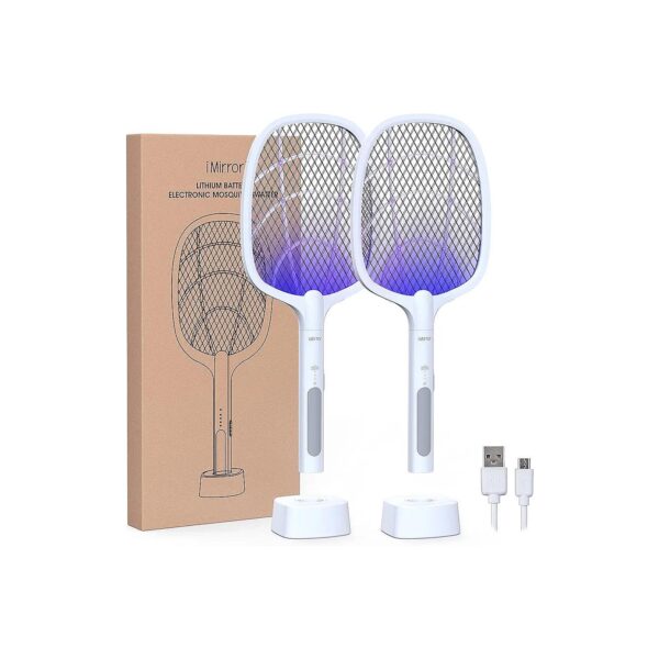 Mosquito Zapper Racket 2 Pack Rechargeable Electric Fly Swatter for Outdoor Use