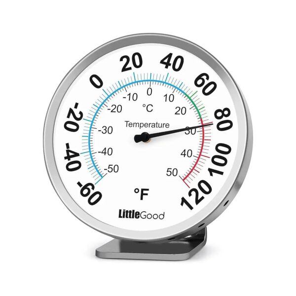 Mounted Metal Analog Thermometer with Large Round Dial and Adjustable Temperature Range