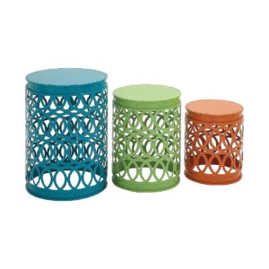 Multi Colored Metal Side Accent Table Set with Unique Design for Home Decor