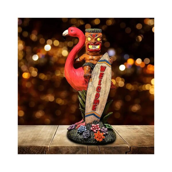 Multi-Functional Garden Decor Flamingo Gnome with Solar-Powered Lantern for Camping Sites