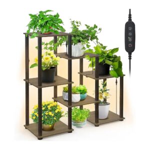 Multi-Functional Indoor Plant Stand with LED Grow Light, Timer, and Dimmer