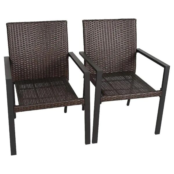 Multibrown Outdoor Wicker Patio Dining Set with Gas Firepit Chairs and Stackable Design