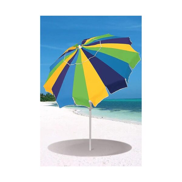 Multicolor Blue Beach Umbrella with 20 Panels and Tilt Function for Easy Adjustment