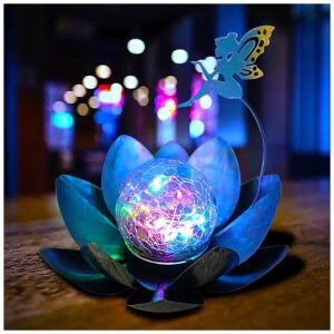 Multicolor Metal Lotus Flower with Fairy Accent Solar Decorative Light for Lawn and Patio