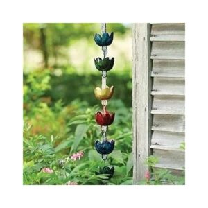 Multicolor Rain Chain with Scallop-Edged Lily Cups for Gutter Installation