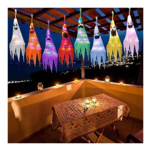 Multicolored LED Light Up Hanging Ghosts for Indoor and Outdoor Halloween Decoration