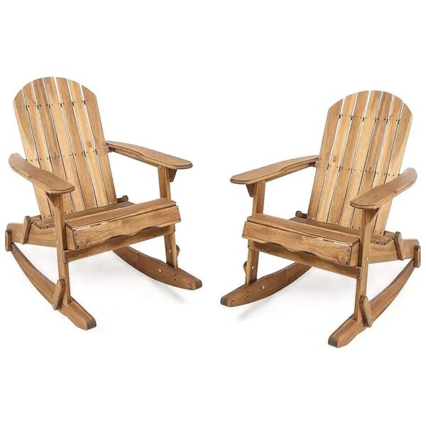 Natural Acacia Wood Outdoor Adirondack Rocking Chairs, 2-Pcs Set, Hand Crafted