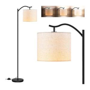 Natural Beige Linen Shade and Adjustable LED Floor Lamp for Bedroom or Office Decoration