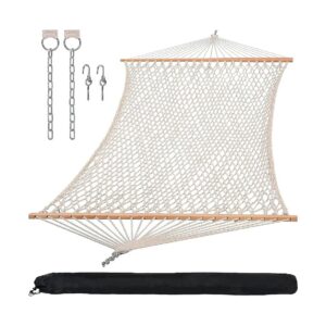 Natural Double Hammock with Thick Ropes and Hardwood Spreader Bar