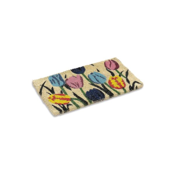 Natural Fiber Coir Mat with Vibrant Tulip Pattern, 18x30x1 Inch, Dirt and Moisture Trap