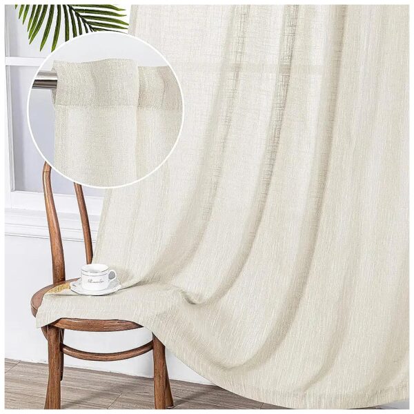 Natural Woven Pattern Fabric Curtains for Living Room with Back Tab and Rod Pocket Top