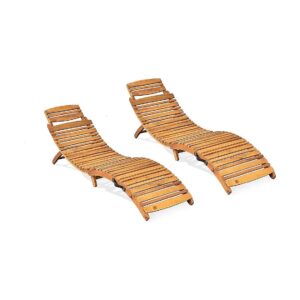 Natural Yellow Wood Chaise Lounge 2-Pcs Set with Acacia Frame and Solid Back