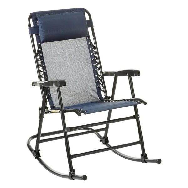 Navy Blue Folding Rocker with Textilene Mesh Seat and Powder-Coated Steel Frame