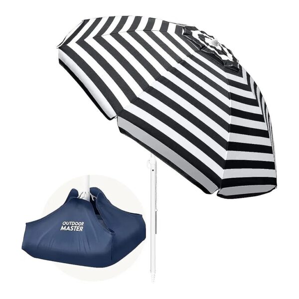 Navy Striped Beach Umbrella with UPF 50+ PU Coating and Carry Bag for Outdoor Protection