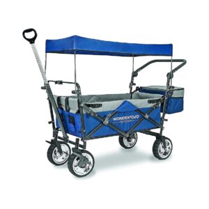 Navy Utility Folding Wagon with Brakes and Adjustable Push and Pull Handles