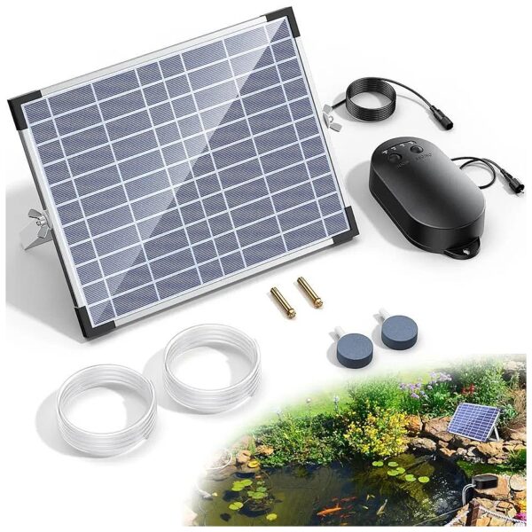 Noiseless Solar Pond Aerator For Fish Stock Tanks With 4400mAh Battery And 2 Outlets