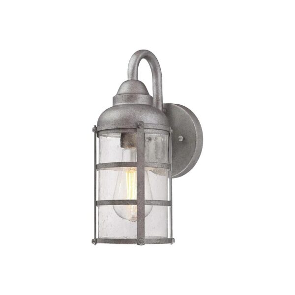 One-Light Galvanized Steel Finish Outdoor Wall Fixture with Clear Seeded Glass Shade