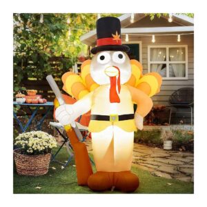 Orange 6FT Turkey Soldier with Gun Inflatable Decoration for Thanksgiving and Christmas