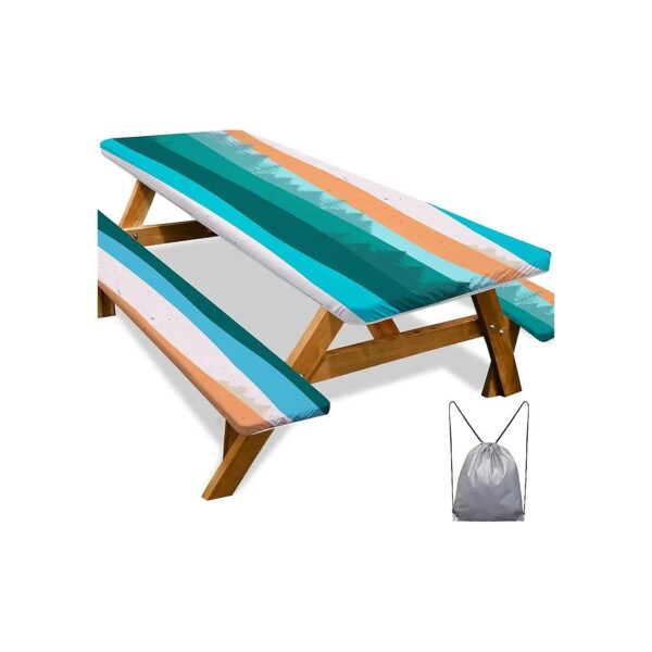 Orange Blue Picnic Table Cover and Bench Set with Waterproof and Windproof Features