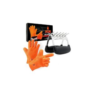 Orange Gloves and Stainless Steel Meat Shredder Claws for Enhanced Barbecue Preparation