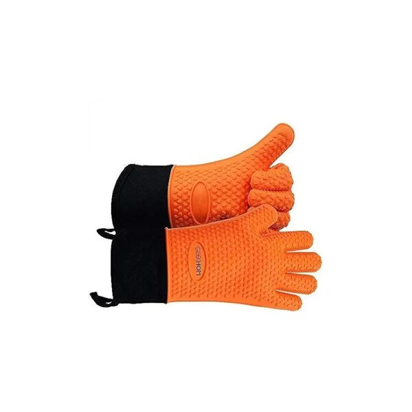 Orange Heat Resistant Silicone Gloves for BBQ Cooking Baking Kitchen Grilling Safety