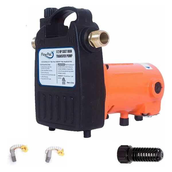 Orange High Pressure Water Transfer Pump with Brass Connectors for Standard 3/4" Hose