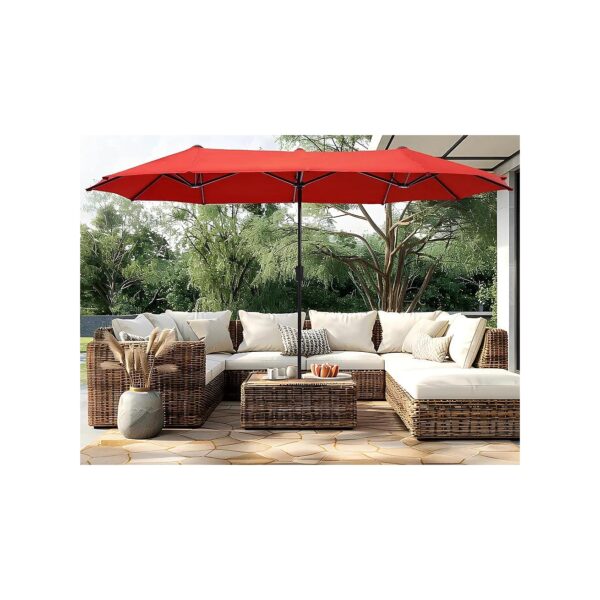 Orange Red 13ft Twin Patio Umbrella with Crank Handle and Water Resistant Canopy