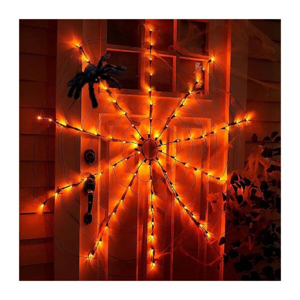 Orange Spider Web Lights with Waterproof LED Technology for Outdoor Halloween Decorations