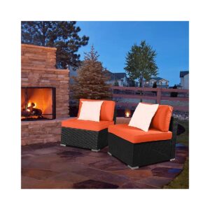 Orange Wicker Loveseat 2-Piece Patio Conversation Set with Washable Cushions and Pillows