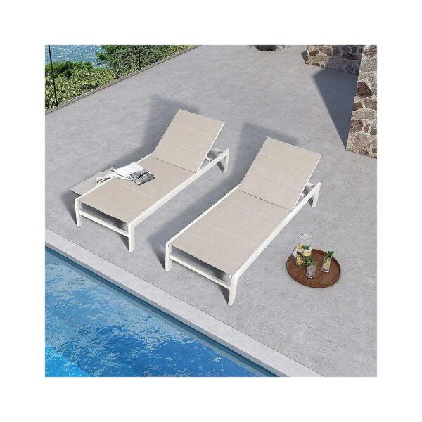 Outdoor Aluminum Adjustable Lounge Chair with Quick-Drying Foam for Patio Beige