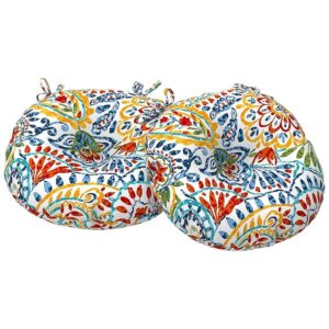 Outdoor Bistro Chair Pads Waterproof Colorful Paisley Multi Round Cushions Set of 2