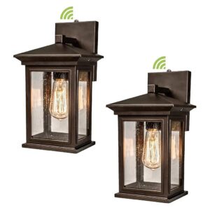 Outdoor Bronze Wall Lamp with Clear Seeded Glass and Smoke-Tolerant Photocell Sensor