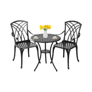 Outdoor Cast Aluminum Bistro Table and Chairs Set All Weather Patio Furniture Black