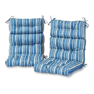 Outdoor Chair Cushions 44x22 Heavy-Duty Polyester Reversible Steel Blue Stripe Set of 2