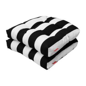 Outdoor Chair Seat Cushions, Polyester Filled, Water-Resistant, Black and White, Set of 2