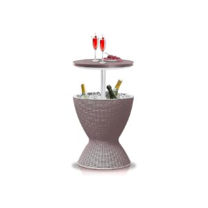 Outdoor Cocktail Bar Table with 5 Gallon Capacity and Grey Rattan Design