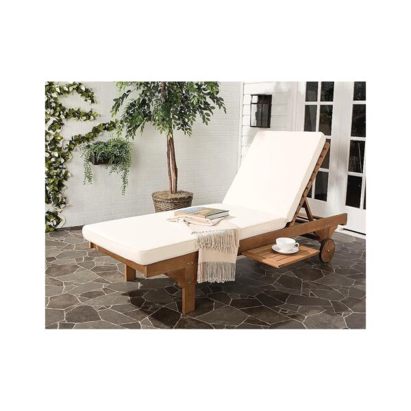 Outdoor Collection Adjustable Chaise Lounge Chair with Natural Leg Table